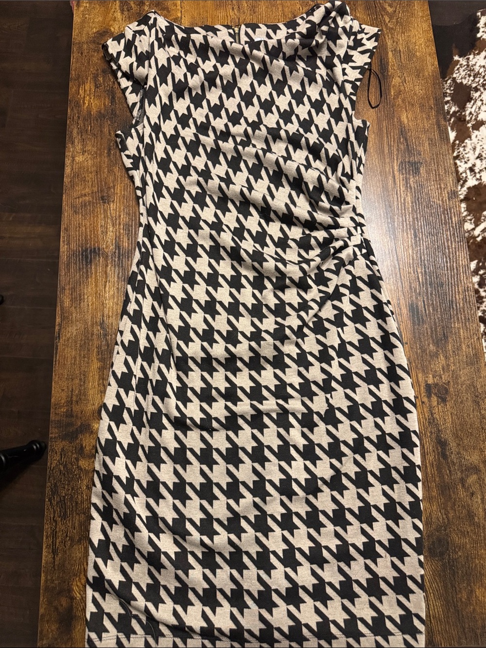 Black and Cream Houndstooth Sheath Dress